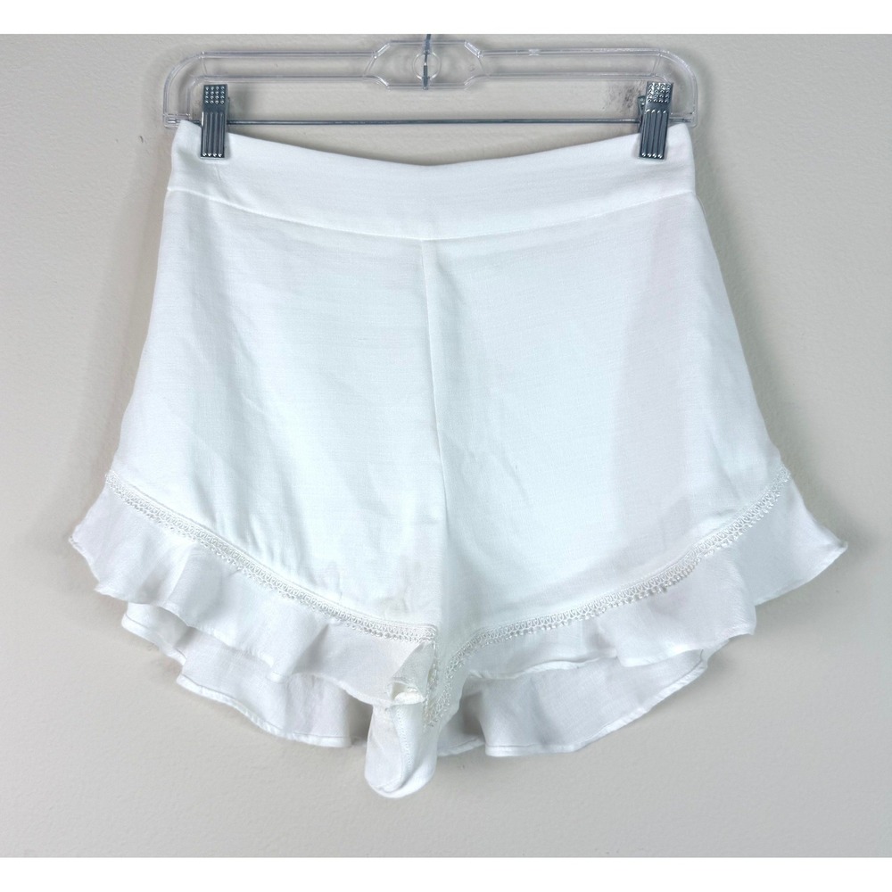 DO+BE Shorts Womens S White Ruffle Crochet Trim High Waist Y18381 Skort Style